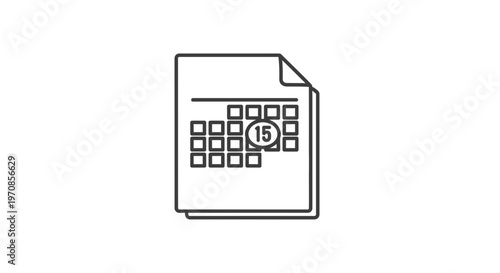 Calendar Page Icon with Number 15 Highlighted, Representing Dates and Scheduling