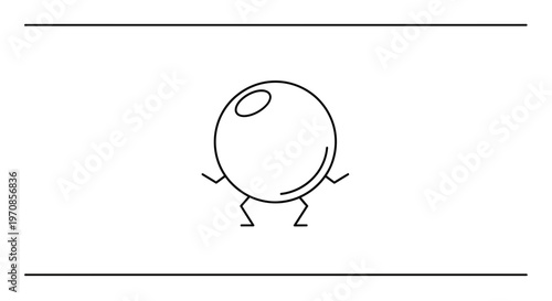 Cartoon Ball Character Standing with Legs and Arms, Simple Line Art Animation Style