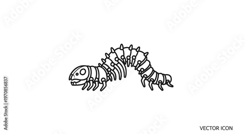 Cartoon Caterpillar Icon, Cute Insect Vector Illustration, Simple Line Art