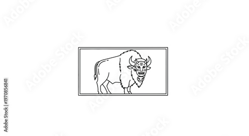 Cartoon Bison Illustration, Stylized American Buffalo Line Art, Wild Animal Graphic