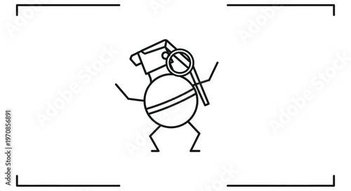 Cartoon Grenade Character with Magnifying Glass, Funny Explosive Icon
