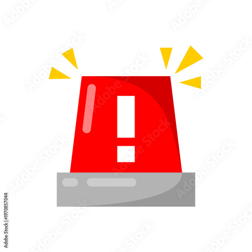 Red siren emergency light rays with exclamation mark icon flat vector design
