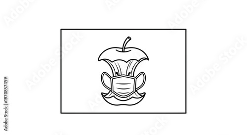 Apple core wearing a face mask, symbolizing health and protection
