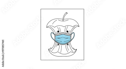 Apple Core Wearing Medical Face Mask - Concept of Health and Protection
