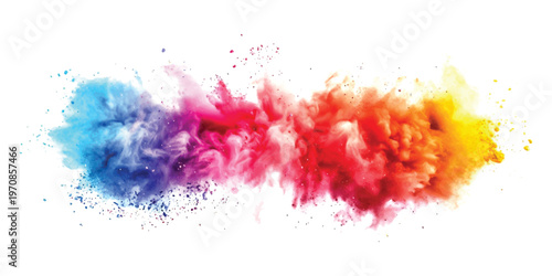 A vibrant and artistic horizontal watercolor splash featuring a rainbow of blended color gradients isolated on white background, Vector, illustration