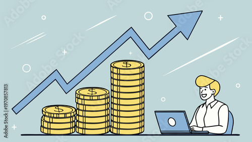 Gold market investment growth with stacked coins and upward arrow chart showing rising precious metal prices.