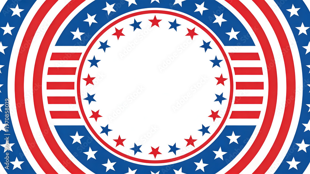 Fototapeta premium American Flag Themed Patriotic Circular Background With Stars And Stripes