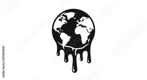 Black and white melting earth globe.