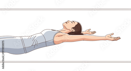 Woman lying on back with arms outstretched, relaxed pose, yoga, meditation, wellness