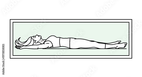 Woman lying down, relaxed, arms outstretched, serene, peaceful, minimalist illustration