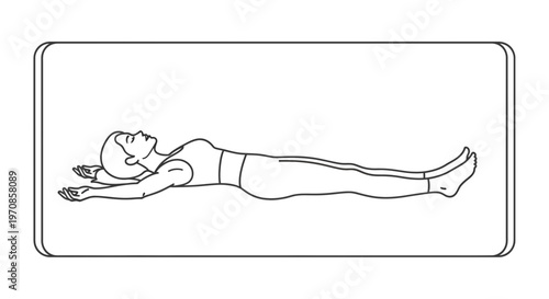 Woman lying on back, arms outstretched, yoga pose, relaxation, meditation, wellness