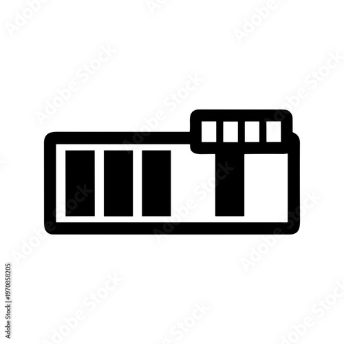 Abstract black and white minimalist icon representing a building or industrial technical structure