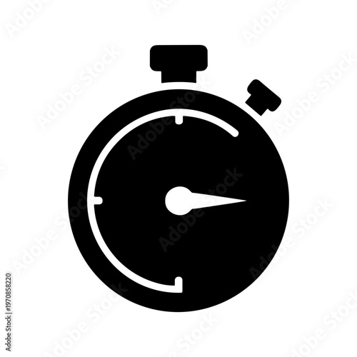 Black and white minimalist stopwatch icon symbol isolated on white background for design projects.