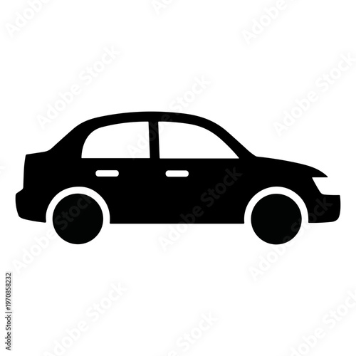 Black silhouette of a four-door sedan car icon isolated on a white background