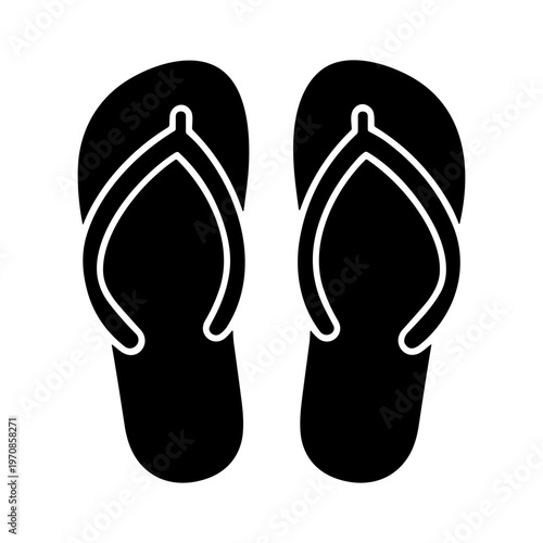 Black flip-flops sandals silhouette icon isolated on white background for beach and summer themes.