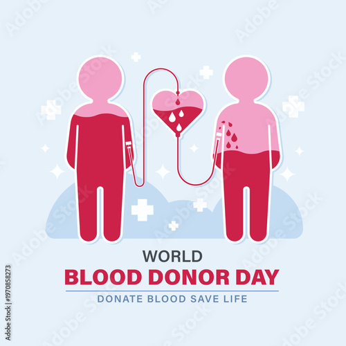 World blood donor day - human line stream blood to human with heart blood bag vector design