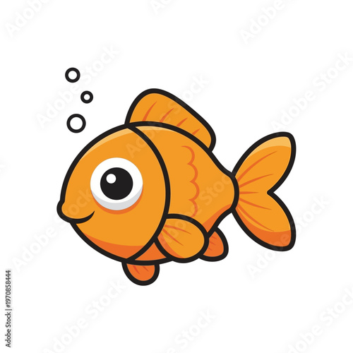 Cartoon Goldfish Swimming in Water.