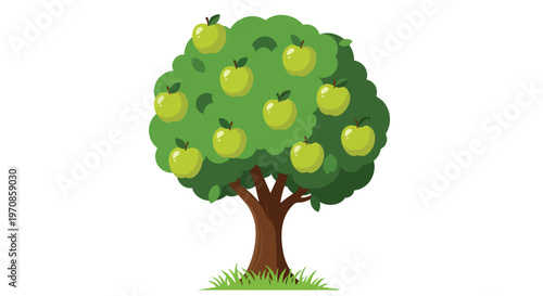 Cartoon Apple Tree with Green Apples Illustration