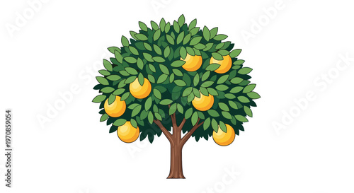 Stylized Orange Tree Illustration with Ripe Citrus Fruits