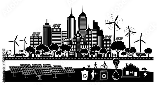 City with renewable energy sources.