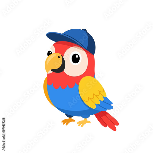 Colorful Parrot Wearing Blue Cap.