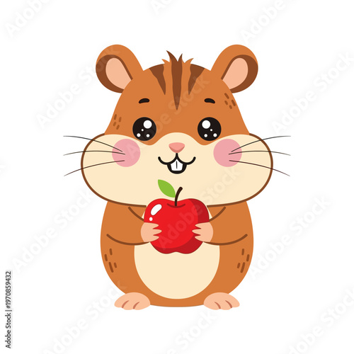 Cute Cartoon Hamster Holding Apple.