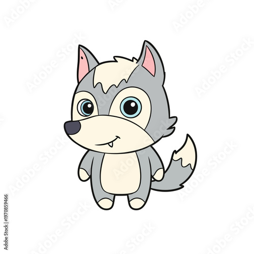 Cute cartoon wolf with big eyes.