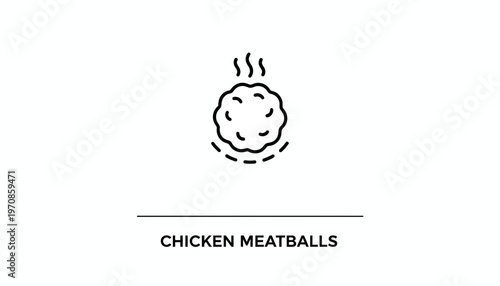 Steaming Chicken Meatballs Icon, Simple Line Art, Food Symbol