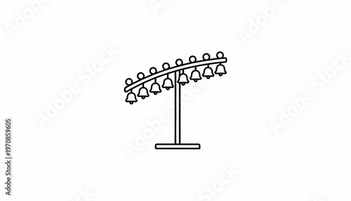 Stylized Line Art of a Musical Instrument with Multiple Bells on a Stand