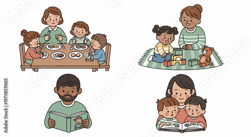 Diverse group of people reading books.