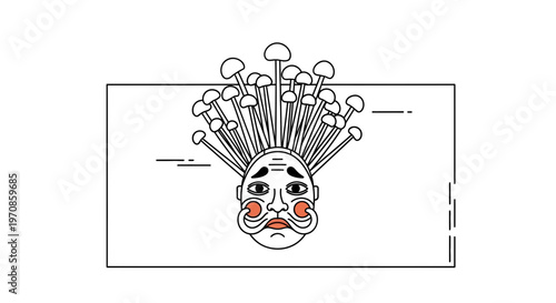 Surreal upside down face with mushrooms growing from head, abstract art, bizarre concept