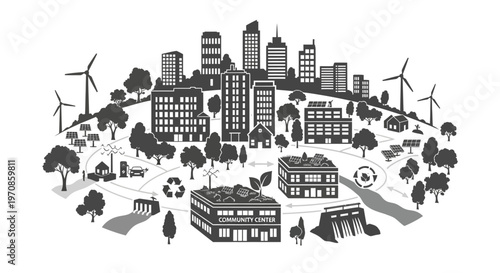 Eco Friendly City Green Illustration Concept.