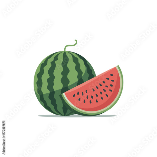 A vibrant illustration depicts a whole watermelon and a sliced wedge showcasing the fruit s interior high quality professional detailed modern