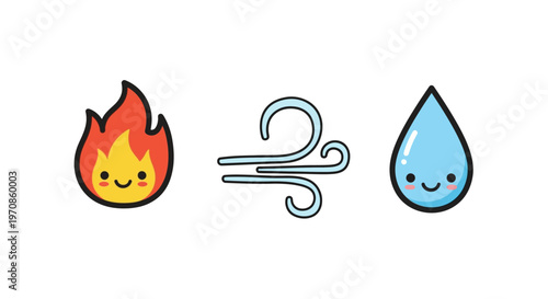 Fire Wind and Water Cartoon Elements.