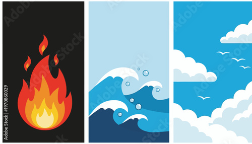 Flame Ocean Wave Cloud Elements.