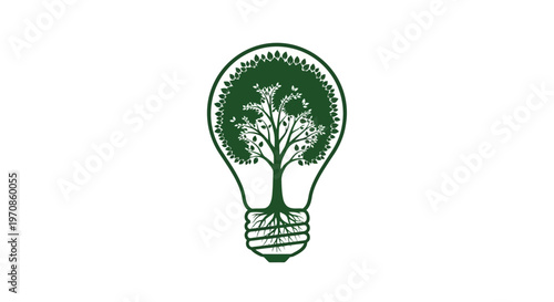Green light bulb with tree inside.