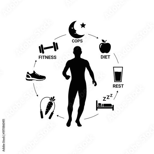 Man silhouette fitness and health concept.