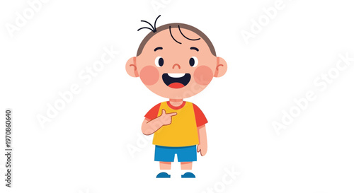 Smiling Cartoon Boy in Yellow Shirt.