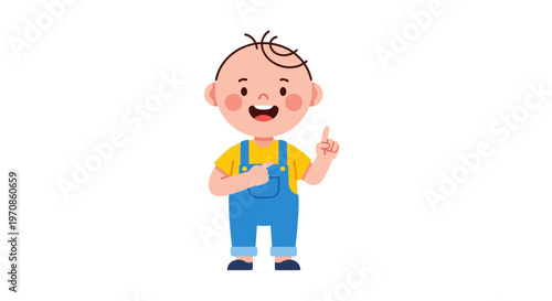 Smiling Cartoon Boy Wearing Overalls.