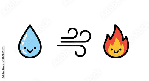 Smiling water fire wind cartoon elements.