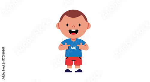 Smiling young boy in blue shirt.