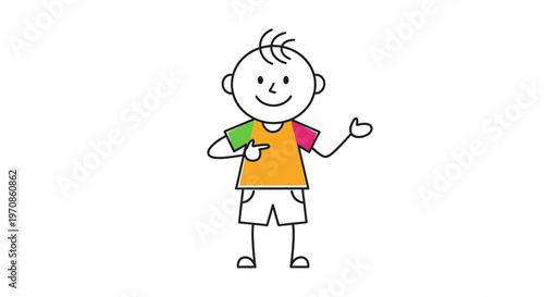 Smiling young boy in colorful shirt.