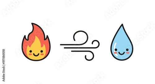 Weather symbols with smiling faces.