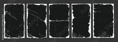 Old Paper Texture Vector Set with Torn Pages, Grain, Worn and Grunge Effects, Vintage Overlay Templates, Photo Frames and Stamp Elements for Retro Design and Background Use