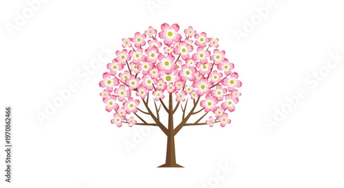 Stylized Pink Dogwood Tree Illustration on White Background
