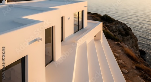 Modern White Architecture by the Sea at Sunset