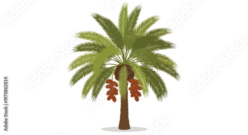 Stylized Date Palm Tree Illustration with Ripe Fruit Clusters