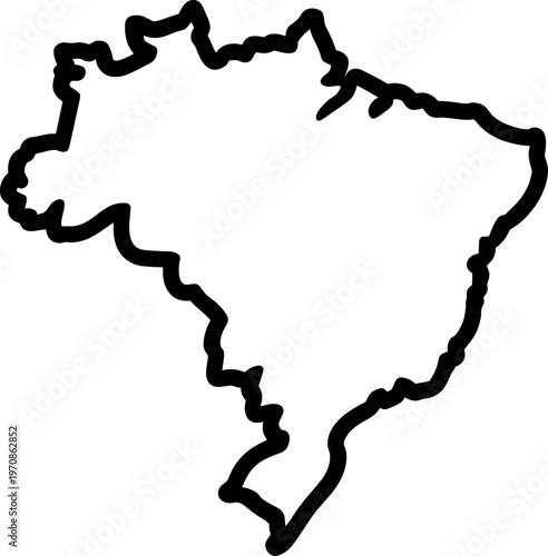 Outline map of the country brazil with its distinct coastal and inland borders