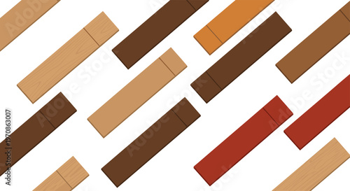 Multiple rectangular wooden USB flash drives in varying shades of brown and one red are arranged diagonally in a repeating pattern on a white background.