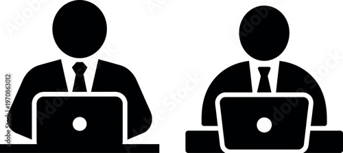 Two professionals engaged in remote work or video conferencing on laptops